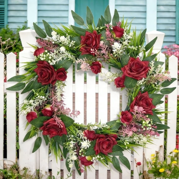 ZHMRFG Wreath Decor,15.74In Spring Winter Rose Wreath Artificial Greenery Realistic Frosted Foliage Indoor Outdoor Use,Festive Decor for Front Door Fireplace Wall Holiday Gift Home Decors