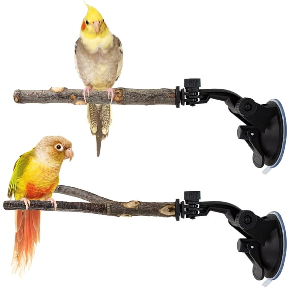 ZHMUYAOJY 2 Pack Strong Suction Cup Bird Perch Movable Training Stand for Window, Mirror, Shower, Car, Tile, Wood Fits Cockatoo, Macaw, Parakeet
