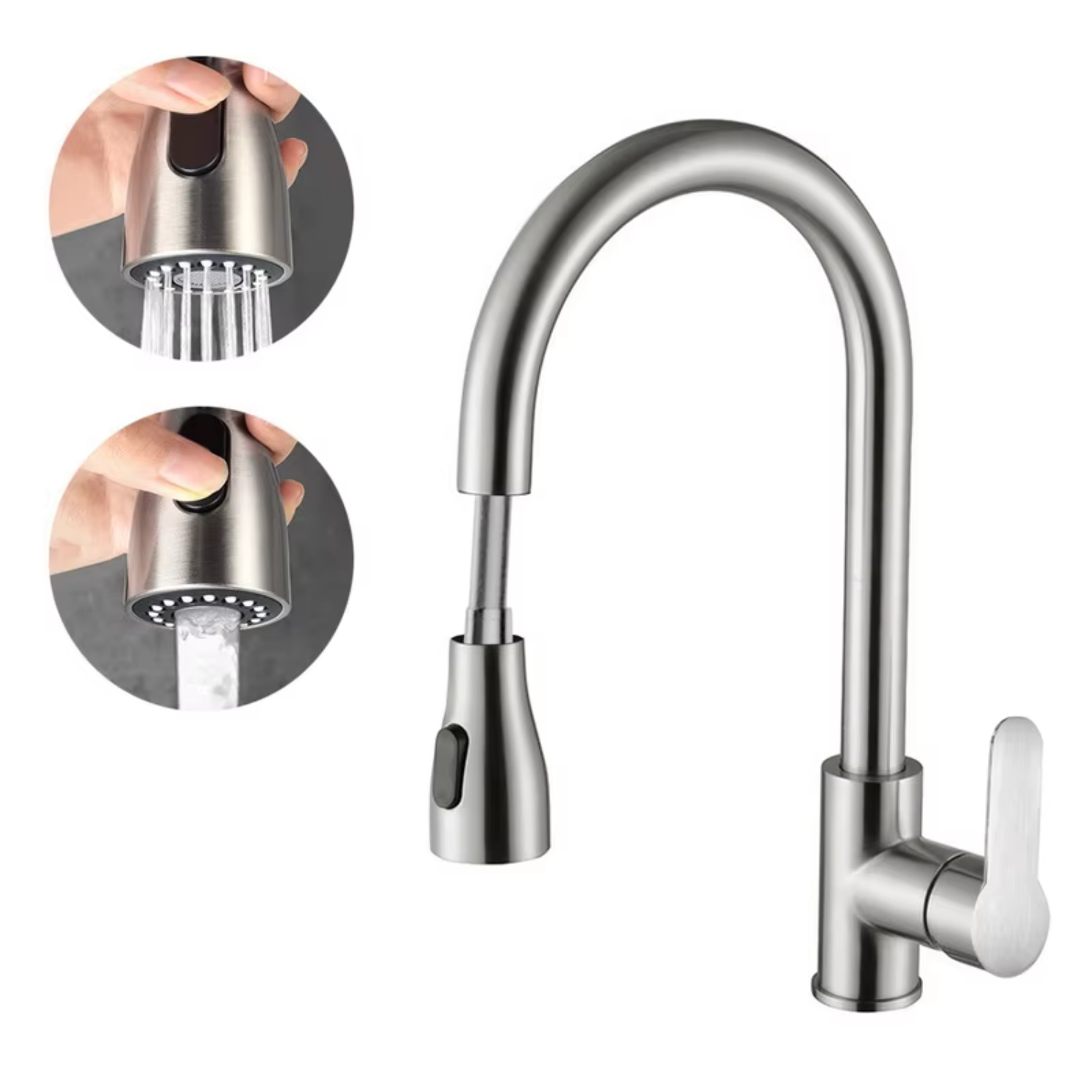 ZHNGRJE Kitchen Faucets Flexible PullOut Sink Mixer Tap 2 Modes Nozzle