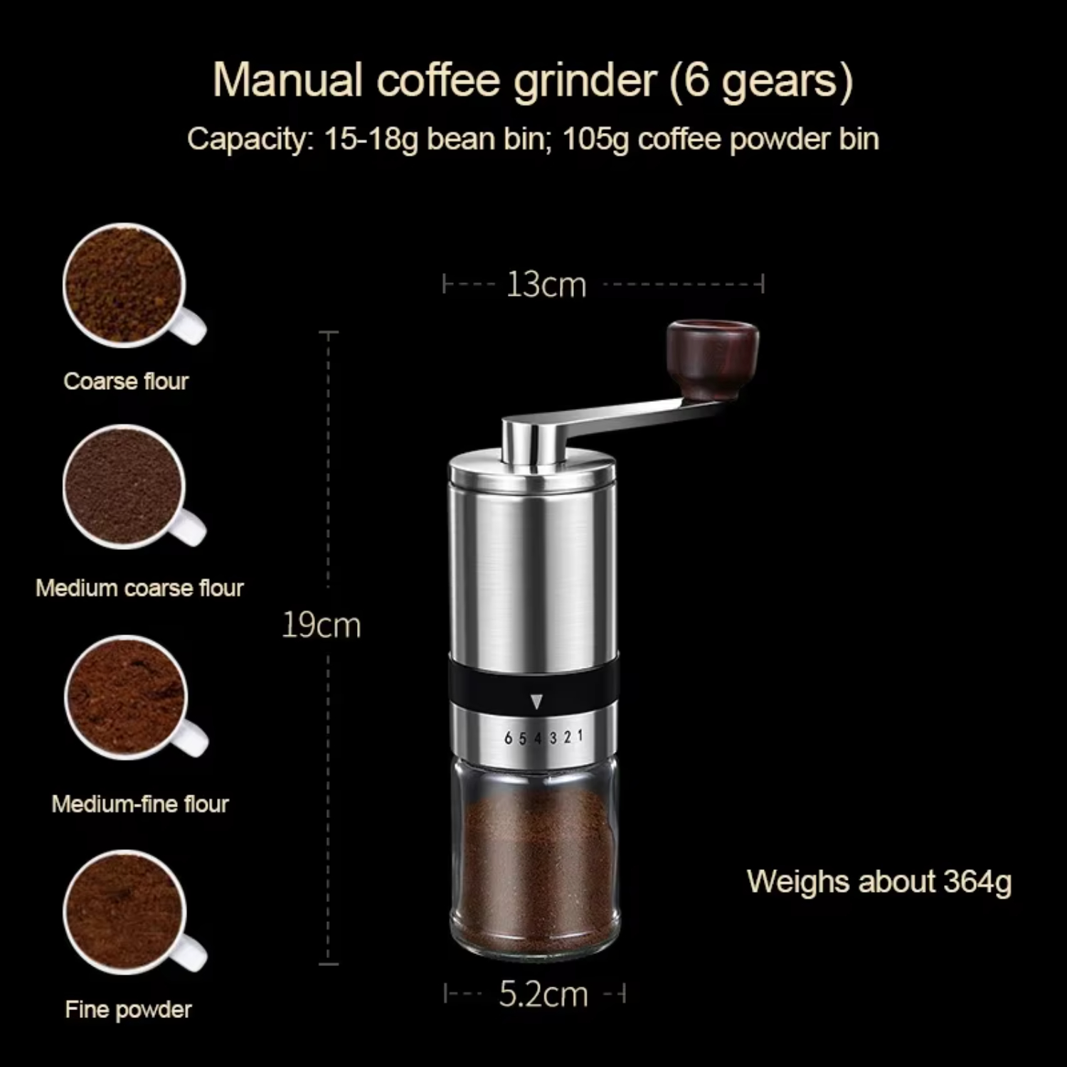 ZHNGRJE Manual Coffee Grinder Ceramic Grinding Core 6/8 Gears Adjustable Settings Portable