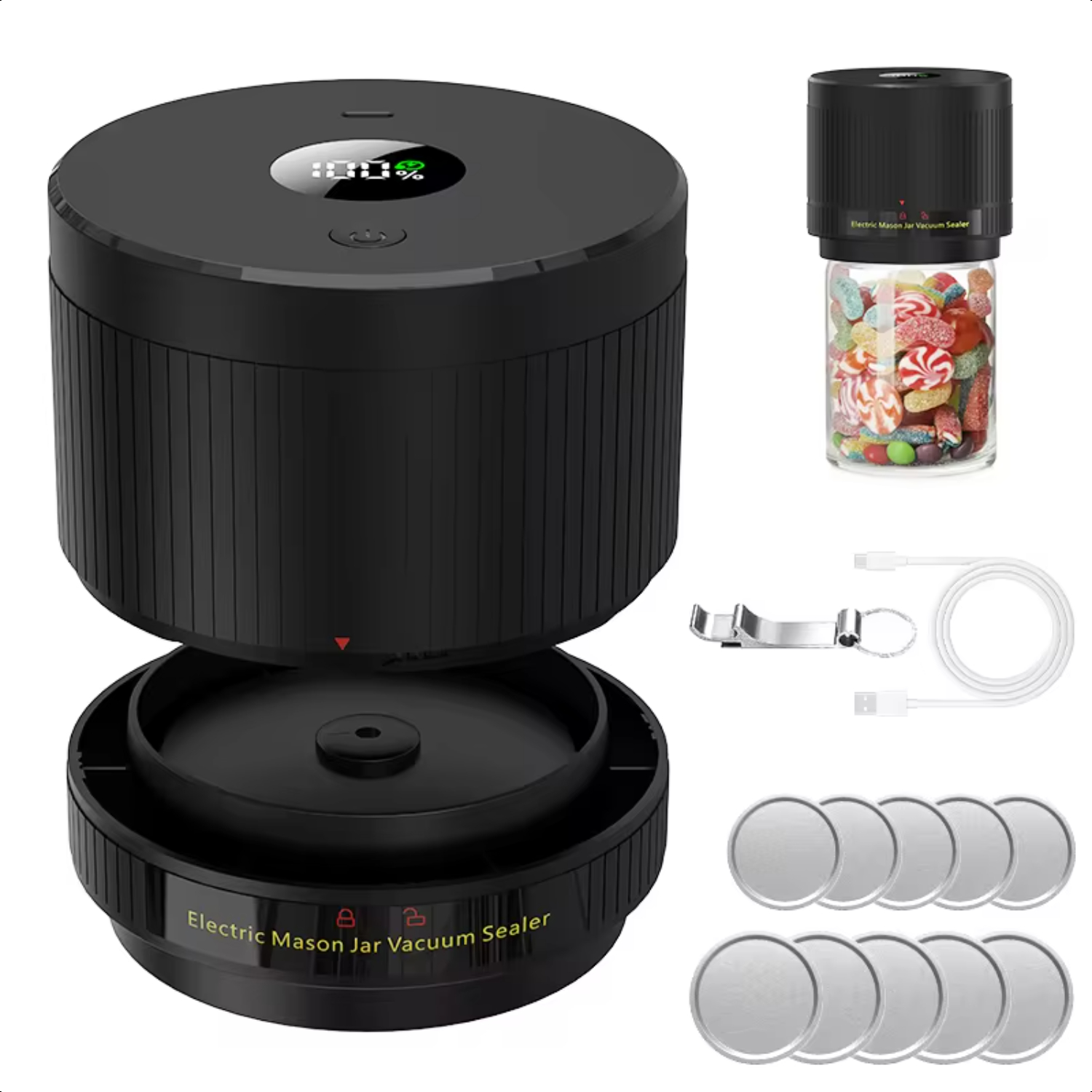 ZHNGRJE Mason Jar Vacuum Sealer LCD Digital Display Cordless Vacuum