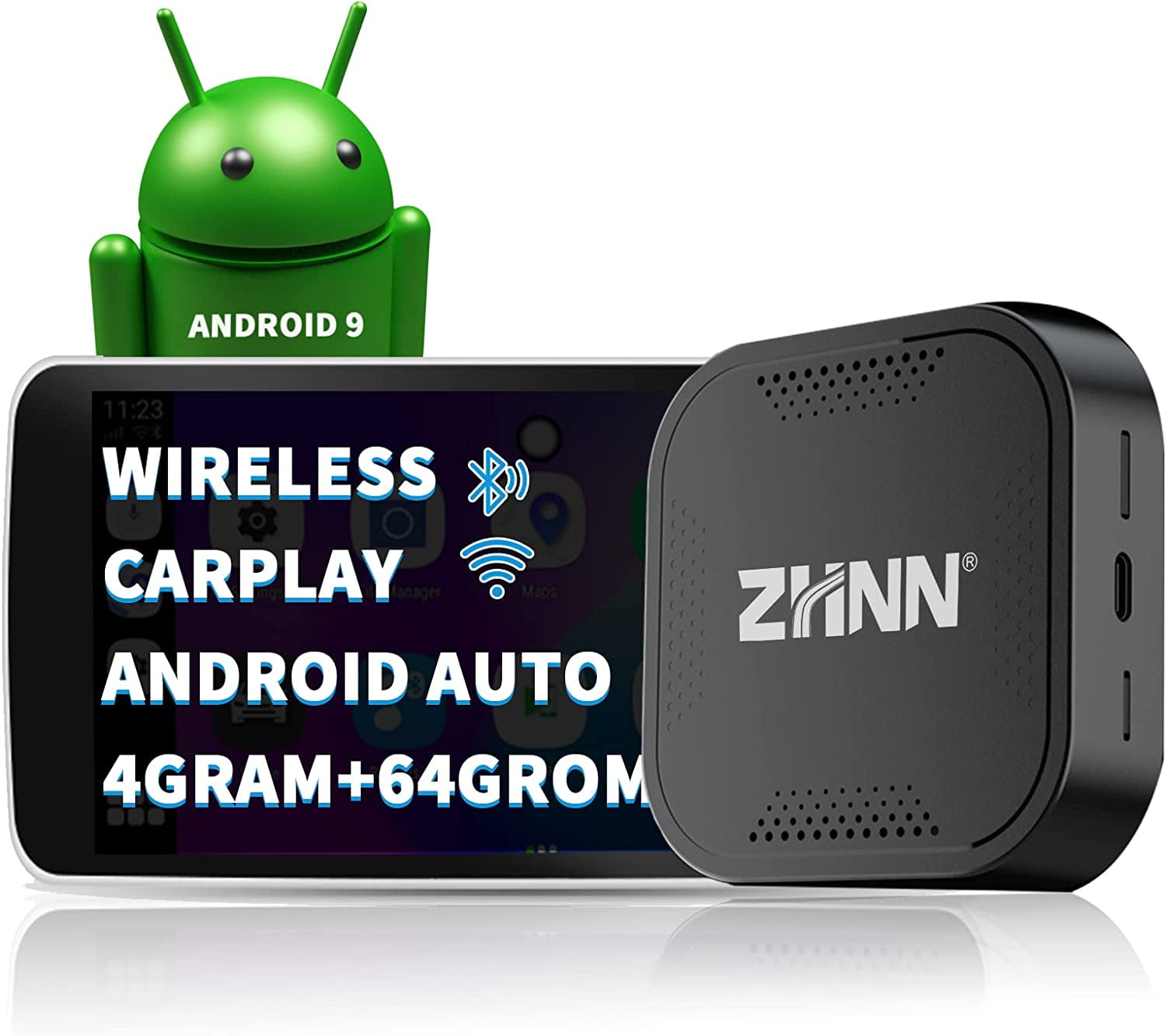 ZHNN Android 9 Wireless CarPlay Dash CAM 1080P HD 4+64——Tbox AR