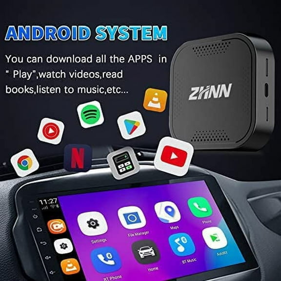 ZHNN Wireless CarPlay Android Auto Adapter Android 9 System Built-in Navi, Support SIM&TF Card Bluetooth Only Support Car with OEM Wired CarPlay
