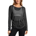 thumbnail image 1 of ZHOGXU Athletic Womens Long Sleeve T Shirt Round Neck Side Drawstring Loose Fit Tops Casual Office Daily, 1 of 4