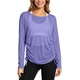 thumbnail image 1 of ZHOGXU Athletic Womens Long Sleeve T Shirt Round Neck Side Drawstring Loose Fit Tops Workout And Sport, 1 of 4