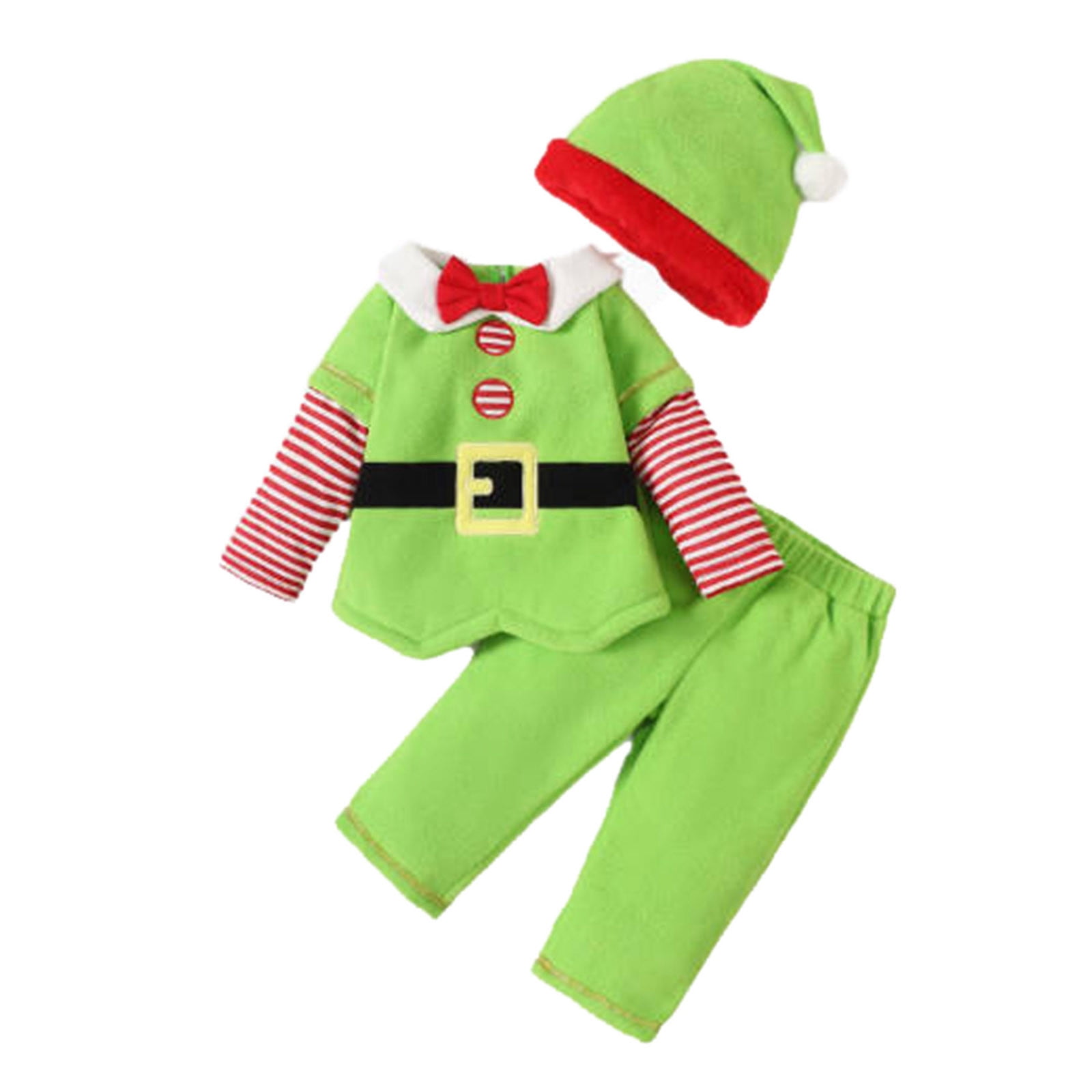 ZHOGXU Baby 3 Piece Christmas Elf Outfit Long Sleeve Top Pants And Elf ...