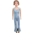 thumbnail image 1 of ZHOGXU Baby Boys And Girls Sequin Tight Stretch Jumpsuit Solid Color Sleeveless Crew Neck Flared Romper,Sky Blue,5-6 Years, 1 of 6