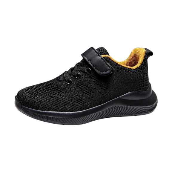 ZHOGXU Baby Boys Casual Sneakers With Strap Comfortable Breathable Lightweight Solid Color Mesh Sports Shoes,Black,6.5-7 Years