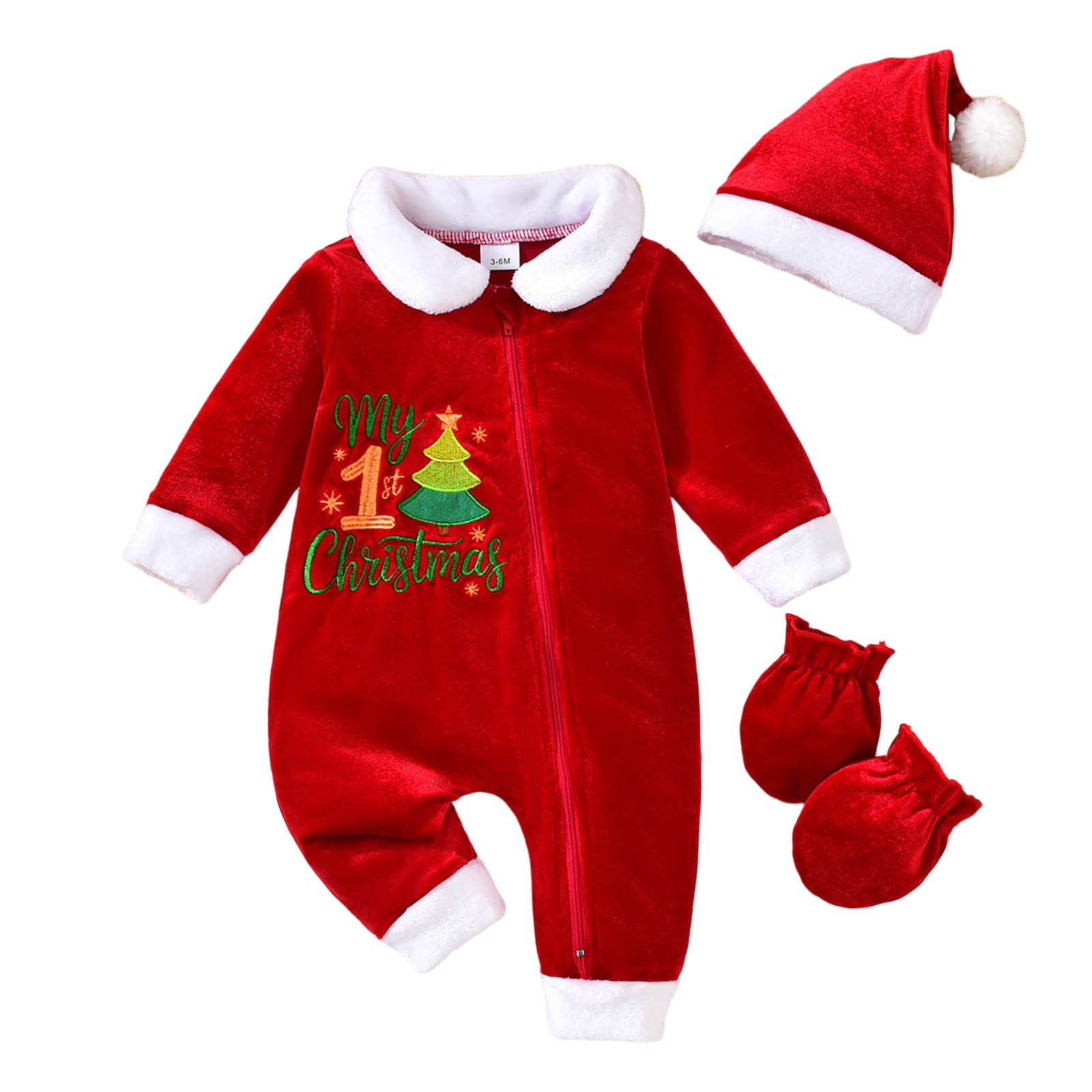 ZHOGXU Baby Boys Girls Christmas Print Romper Long Sleeve Zip Up With ...