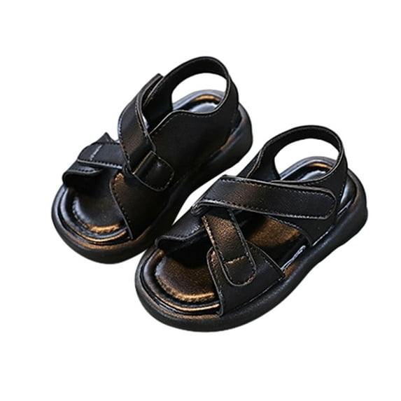 ZHOGXU Baby Boys Girls Sandals With Adjustable Straps Soft Sole Solid Color Open Toe On Lightweight Comfortable Summer Shoes For Everyday Wear,Black,2.5-3 Years