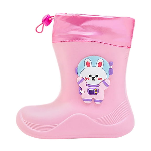 ZHOGXU Baby Boys Girls Waterproof Rain Boots With Elastic Ankle Animal Print Rubber Non Lightweight Comfortable Rain Shoes,Pink,3.5-4 Years