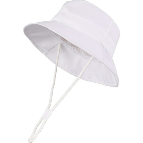 ZHOGXU Baby Girl Sun Cap With Upf 50+ Outdoor Adjustable Solid Color Casual Beach Hat With Wide Brim For Vacation Daily Play,White,1-2 Years