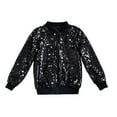 thumbnail image 1 of ZHOGXU Baby Girls Loose Jackets Solid Color Sequin Long Sleeve Zip Up Fashion Coat For Casual Daily Wear,Black,4-6 Years, 1 of 2