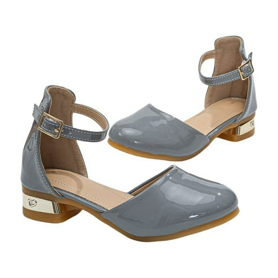 ZHOGXU Baby Girls Summer Sandals With Adjustable Straps Solid Color Closed Toe High Heel Comfortable Dress Shoes For Parties Weddings,Grey,12-13 Years