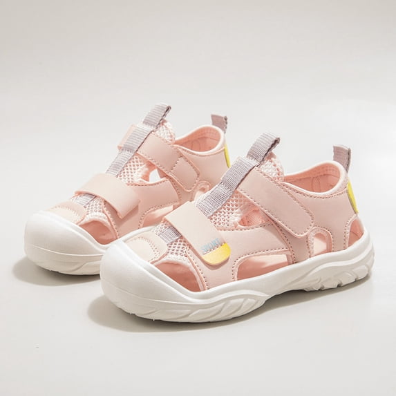 ZHOGXU Baby Kids Girls Sandals Soft Sole Non Slip Closed Toe Mesh Lightweight Breathable Shoes For Outdoor Play And Daily Wear,Pink,5.5-6 Years