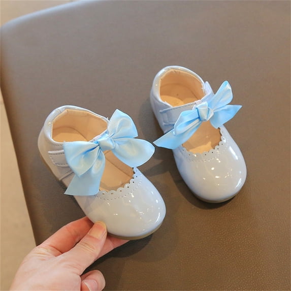 ZHOGXU Baby Kids Girls Shoes Non Slip Flat Sole Soft Sole Bow Knot Solid Color Fashion Comfortable Shoes For Casual Daily Wear,Bu2,5-5.5 Years