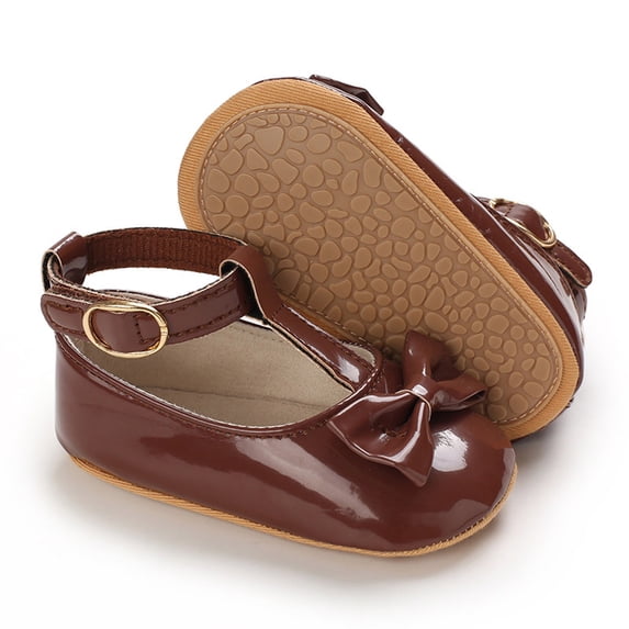 ZHOGXU Baby Kids Girls Shoes Non Slip Soft Sole Bow Design Solid Color Comfortable Elegant Princress Shoes For Casual Daily Wear,Coffee,6-12 Months