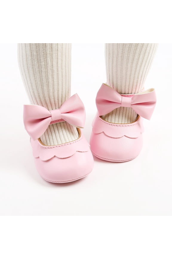 Baby Kids Girls Sneakers Non Slip Soft Sole Bow Design Solid Color Comfortable Fashion Elegant Shoes For Casual Daily Wear,Pink,0-6 Months