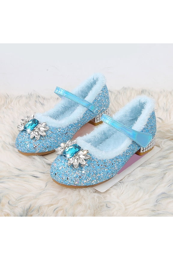 Baby Kids Girls Sneakers Non Slip Thick Heeled Bow Design Sequins Comfortable Warm Elegant Shoes For Party Daily Wear,Blue,2.5-3 Years