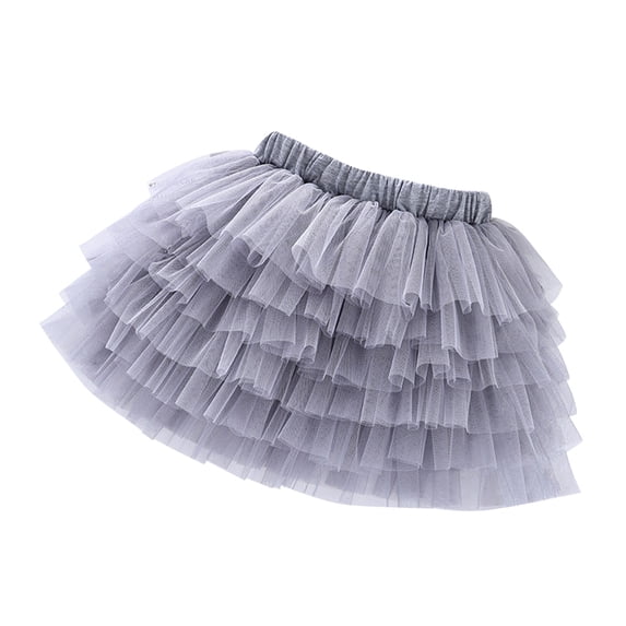 ZHOGXU Baby Solid Color Tulle Tutu Tiered Skirt Elastic Waist Ruffles Mesh Comfortable Fashion Skirt,Grey,8-10 Years