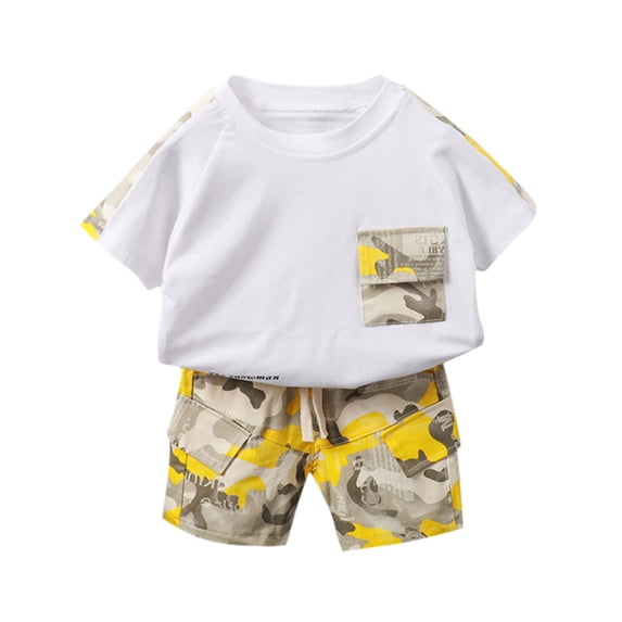 ZHOGXU Baby Toddler Boys Summer Outfits Short Sleeve Round Neck Camouflage Print T-Shirt And Shorts 2Pcs Comfortable Fashion Sports Set For Daily Wear,Yellow,6-12 Months