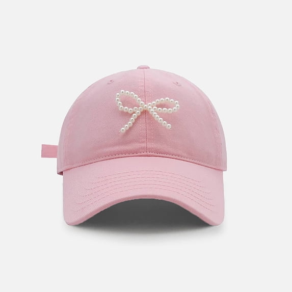 ZHOGXU Baseball Cap For Women Pearl Bow Design Wide Brim Adjustable Comfortable Fashion Hat For Outdoor Sports And Casual Daily Wear Pink One Size