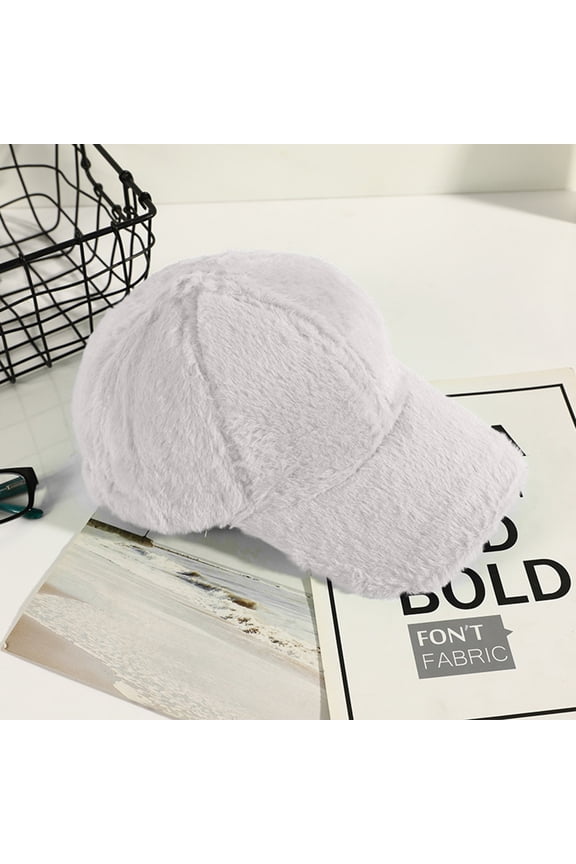 Baseball Cap For Women Solid Color Fuzzy Adjustable Comfortable Fashion Hat For Outdoor Sports And Casual Daily Wear White One Size