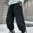 thumbnail image 1 of ZHOGXU Big Boys Cargo Pants With Pockets Elastic Waist Solid Color Wide Leg Loose Fit Comfortable Trousers For Outdoor Activities Black 6-7 Years, 1 of 5