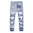 thumbnail image 1 of ZHOGXU Big Boys Denim Pants With Pocket High Waist Straight Fit Slim Fashion Comfortable Jeans For Daily Wear Light Blue 5-6 Years, 1 of 8