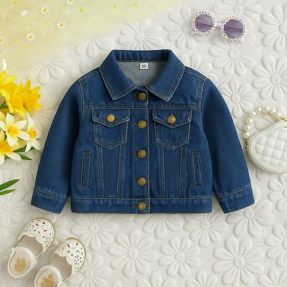 ZHOGXU Big Boys Girls Casual Denim Jacket Long Sleeve Turndown Collar Buttons Comfortable Fashion Coat For Casual Daily Wear Blue 12-24 Months