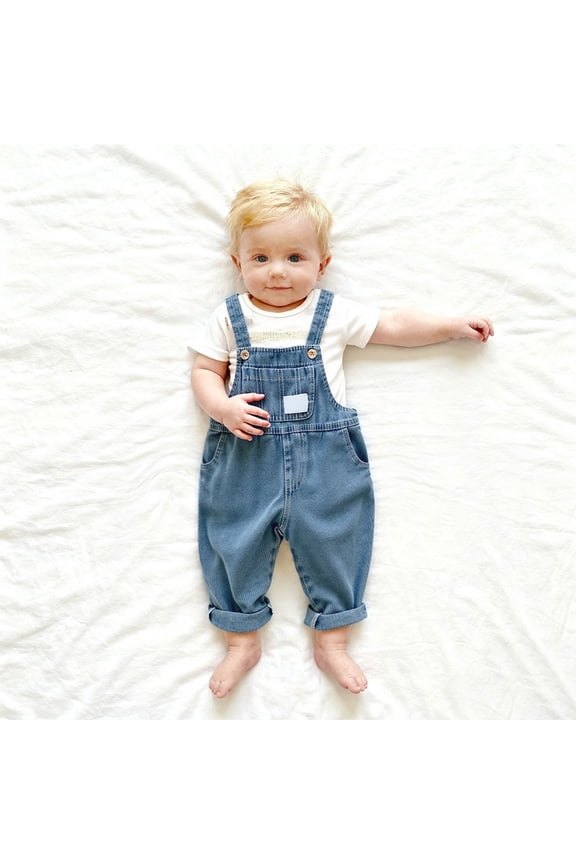Big Boys Girls Denim Overalls With Large Pockets Comfortable Fashion Suspenders Jeans For Daily Wear Blue 12-18 Month