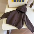 thumbnail image 1 of ZHOGXU Big Boys Girls Hooded Cardigan Long Sleeve Solid Color Buttons Knit Soft Sweater Coats Jackets For Fall Winter Daily Wear Brown 6-7 Years, 1 of 3