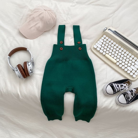ZHOGXU Big Boys Girls Knit Overalls With Adjustable Straps Solid Color Soft Warm Comfortable Jumpsuit For Autumn Winter Daily Wear Green 3-6 Months