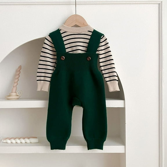 ZHOGXU Big Boys Girls Knitted Overalls With Large Pockets Comfortable Fashion Suspenders Pants Trousers For Daily Wear Green 6-12 Months