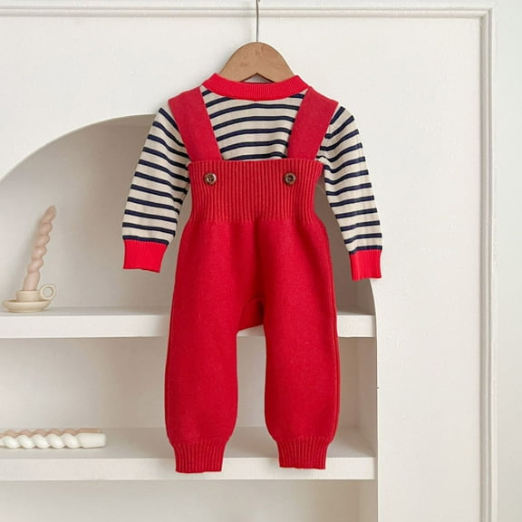 ZHOGXU Big Boys Girls Knitted Overalls With Large Pockets Comfortable Fashion Suspenders Pants Trousers For Daily Wear Red 3-6 Months