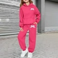 thumbnail image 1 of ZHOGXU Big Boys Girls Outfits 2 Piece Long Sleeve Bow Print Pocket Hoodies And Joggers Fashion Comfortable Sets For Casual Wear And Outdoor Activities Hot Pink 10-11 Years, 1 of 6