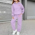 thumbnail image 1 of ZHOGXU Big Boys Girls Outfits 2 Piece Long Sleeve Bow Print Pocket Hoodies And Joggers Fashion Comfortable Sets For Casual Wear And Outdoor Activities Purple 12-13 Years, 1 of 6