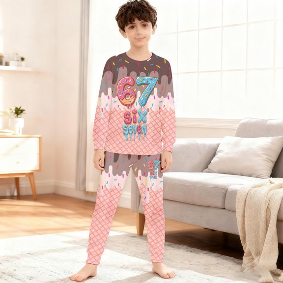 ZHOGXU Big Boys Girls Pajama Sets Long Sleeve 6 7 Print Tops And Pants Soft Comfortable Sleepwear Outfits For Daily Wear Brown 3-4 Years