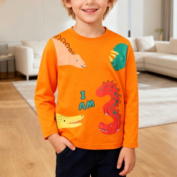 ZHOGXU Big Boys Girls Pullover Long Sleeve Round Neck Cartoon Print Soft Comfortable Fashion Sweatshirt For Fall Winter Daily Wear Orange 6-7 Years