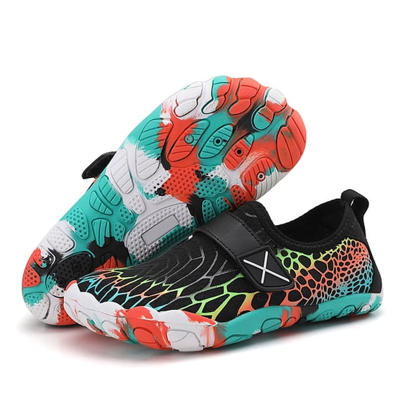 ZHOGXU Big Boys Girls Sneakers Flat Sole Non Slip Print Breathable Comfortable Lightweight Sports Shoes For Outdoor Activities Black 5-5.5 Years