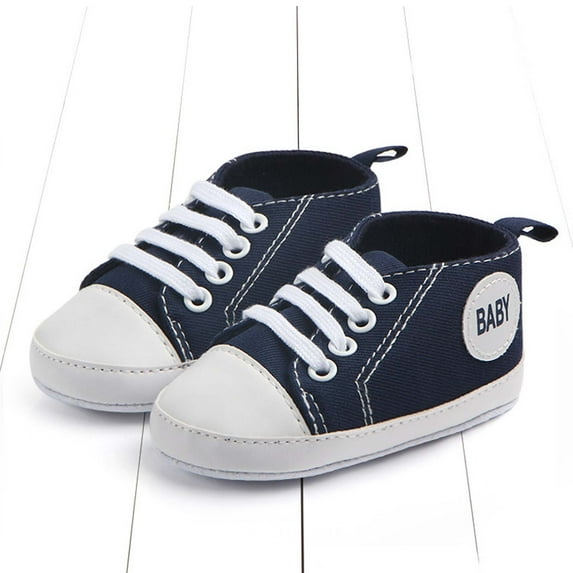 ZHOGXU Big Boys Girls Sneakers Soft Sole Lace Up Non Slip Letter Print Lightweight Comfortable Casual Shoes For Everyday Wear Dark Blue 6-8 Months