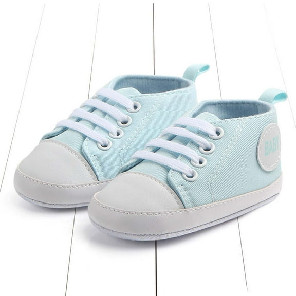 ZHOGXU Big Boys Girls Sneakers Soft Sole Lace Up Non Slip Letter Print Lightweight Comfortable Casual Shoes For Everyday Wear Light Blue 6-8 Months
