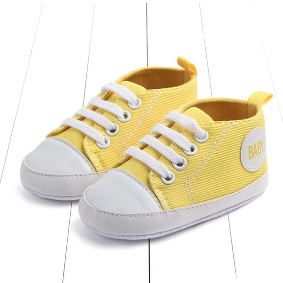 ZHOGXU Big Boys Girls Sneakers Soft Sole Lace Up Non Slip Letter Print Lightweight Comfortable Casual Shoes For Everyday Wear Yellow 6-8 Months
