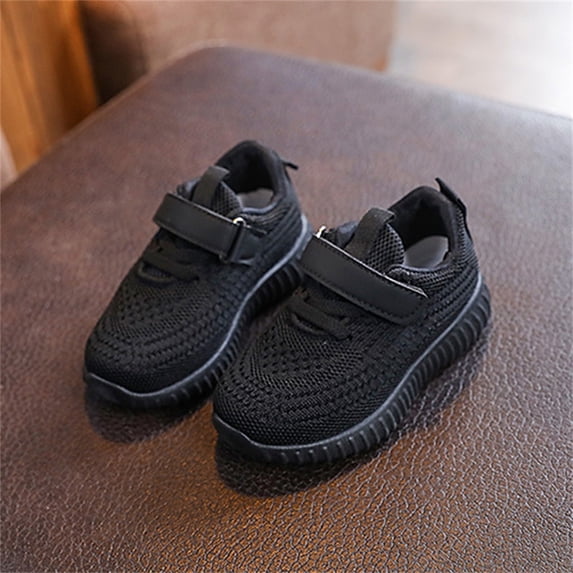 ZHOGXU Big Boys Girls Sneakers Soft Sole Lace Up Non Slip Solid Color Breathable Comfortable Casual Shoes For Everyday Wear Black 18-24 Months