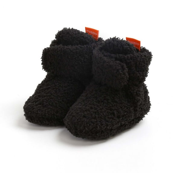 ZHOGXU Big Boys Girls Sneakers Soft Sole Solid Color Plush Warm Comfortable Thickened Walking Shoes For Casual Daily Wear Black 0-6 Months