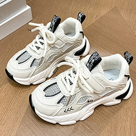 ZHOGXU Big Boys Girls Sneakers Thick Sole Lace Up Non Mesh Breathable Comfortable Lightweight Sports Shoes For Outdoor Activities Black 3.5-4 Years