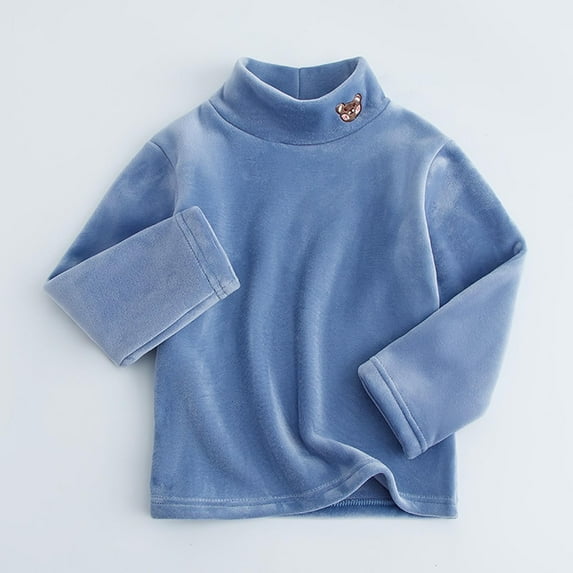 ZHOGXU Big Boys Girls Top Long Sleeve Turtleneck Solid Color Soft Stretch Warm Sweatshirt For Autumn Winter Daily Wear Blue 10-11 Years