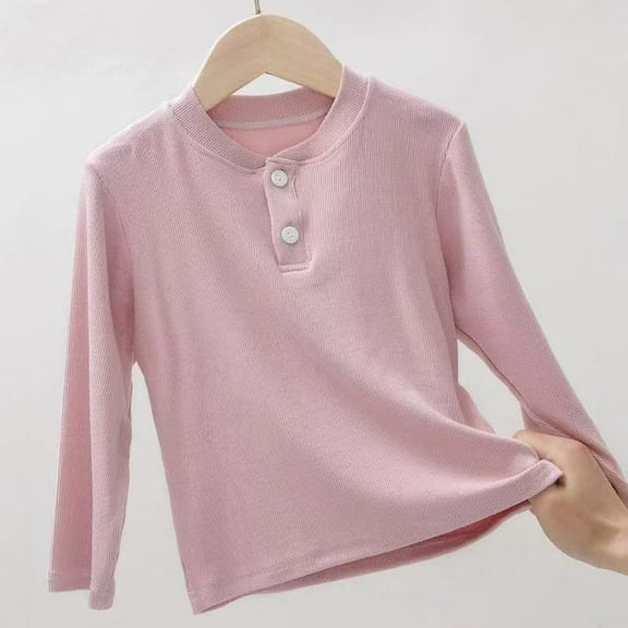 ZHOGXU Big Boys Girls Top Long Sleeve V Neck Buttons Solid Color Comfortable Soft Layering For Winter Warmth Daily Wear Pink 6-9 Months