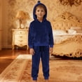 thumbnail image 1 of ZHOGXU Big Boys Girls Velvet Outfit Long Sleeve Solid Color Hoodies And Ankle Tied Jogger Comfortable Warm Two Piece Sets For Casual Daily Wear Blue 2-3 Years, 1 of 4