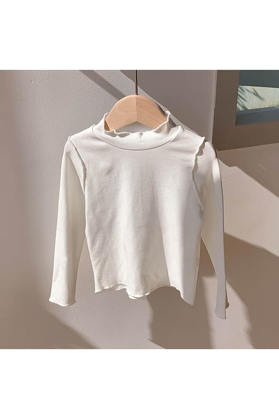 Big Child Girls Basic Tee Long Sleeve Round Neck Solid Color Soft Comfortable Casual Tops For Fall Winter Daily Wear White 3-4 Years